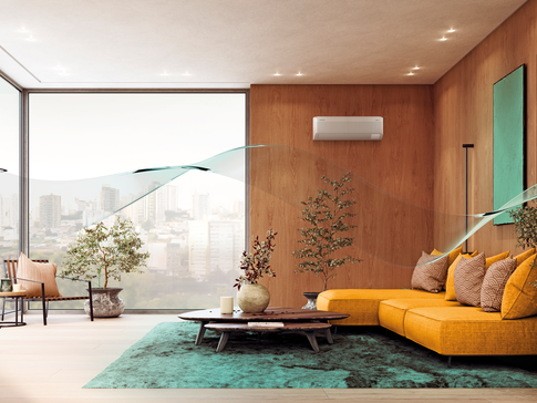 Samsung WindFree Wandklimagerät in einem hellen Wohnraum